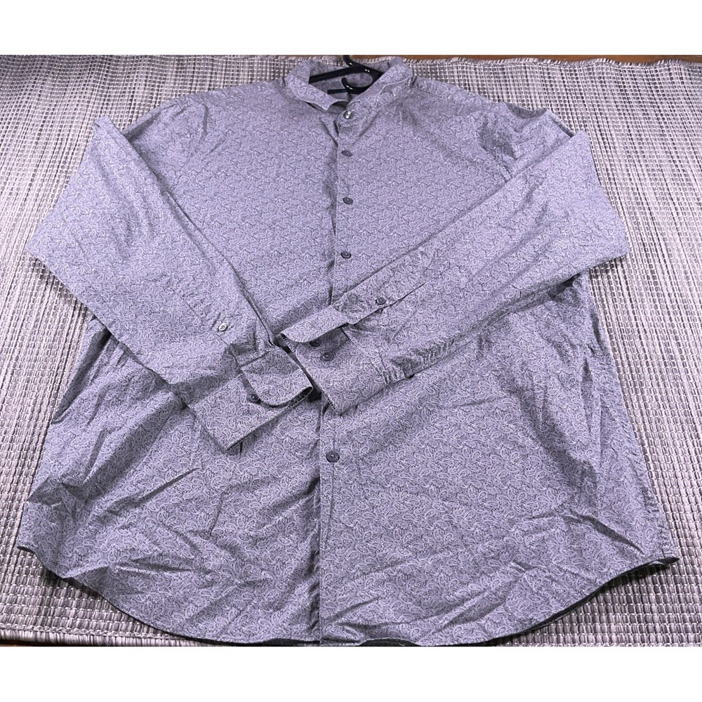 Perry Ellis Mens XXL Gray Paisley Long Sleeve Button Down Cotton Shirt PS41145